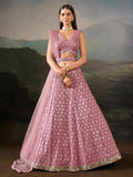 Dazzling Pink Mirror Work Georgette Function Wear Lehenga Choli