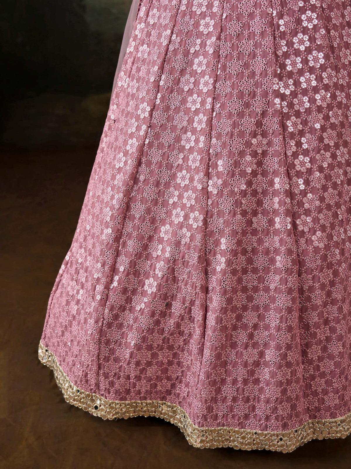 Dazzling Pink Mirror Work Georgette Function Wear Lehenga Choli