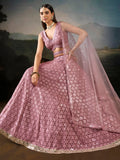 Dazzling Pink Mirror Work Georgette Function Wear Lehenga Choli