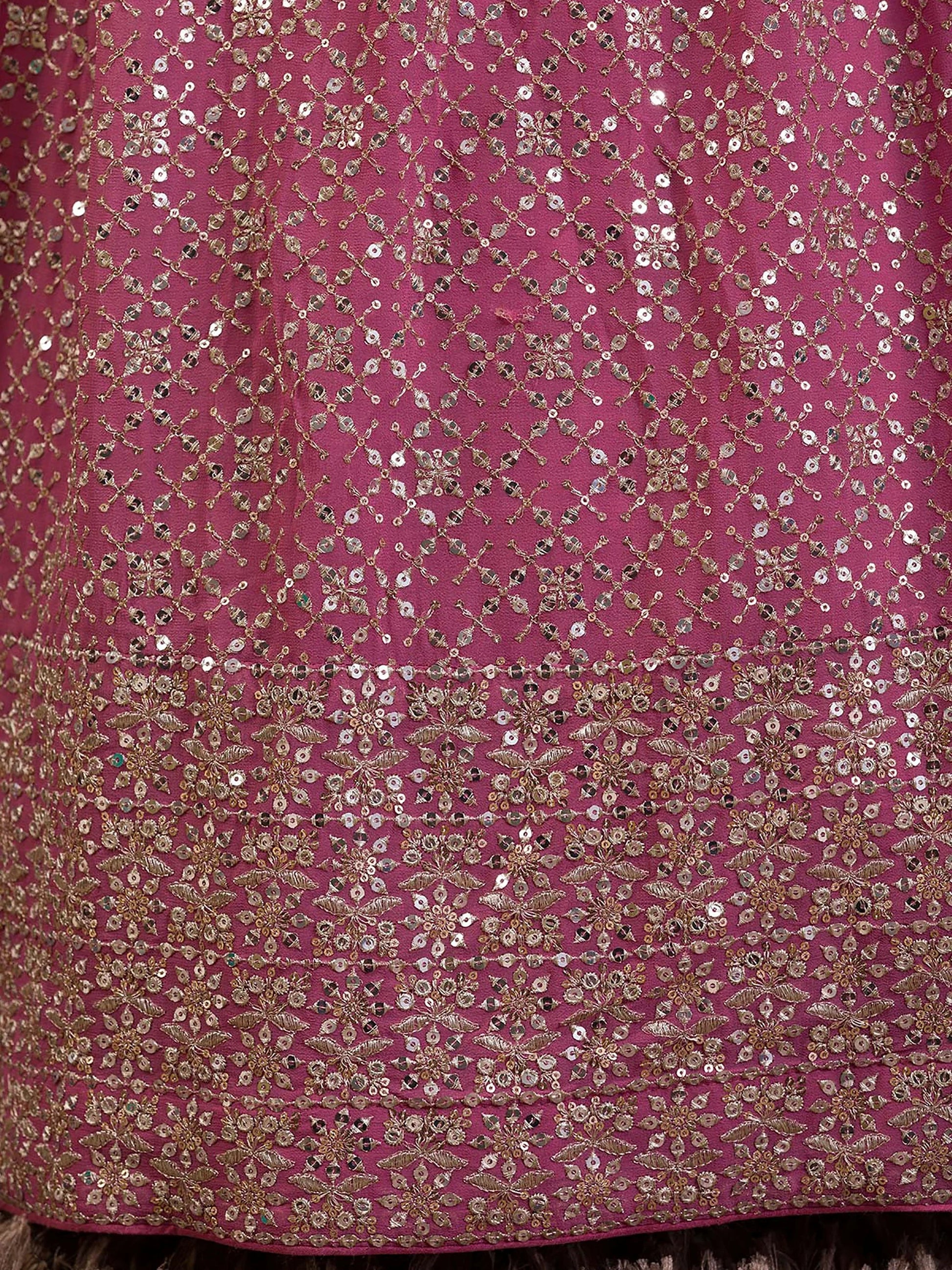 Attractive Pink Sequins Georgette Engagement Wear Lehenga Choli
