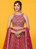 Precious Red Sequins Georgette Wedding Lehenga Choli With Dupatta