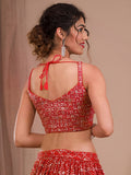 Precious Red Sequins Georgette Wedding Lehenga Choli With Dupatta