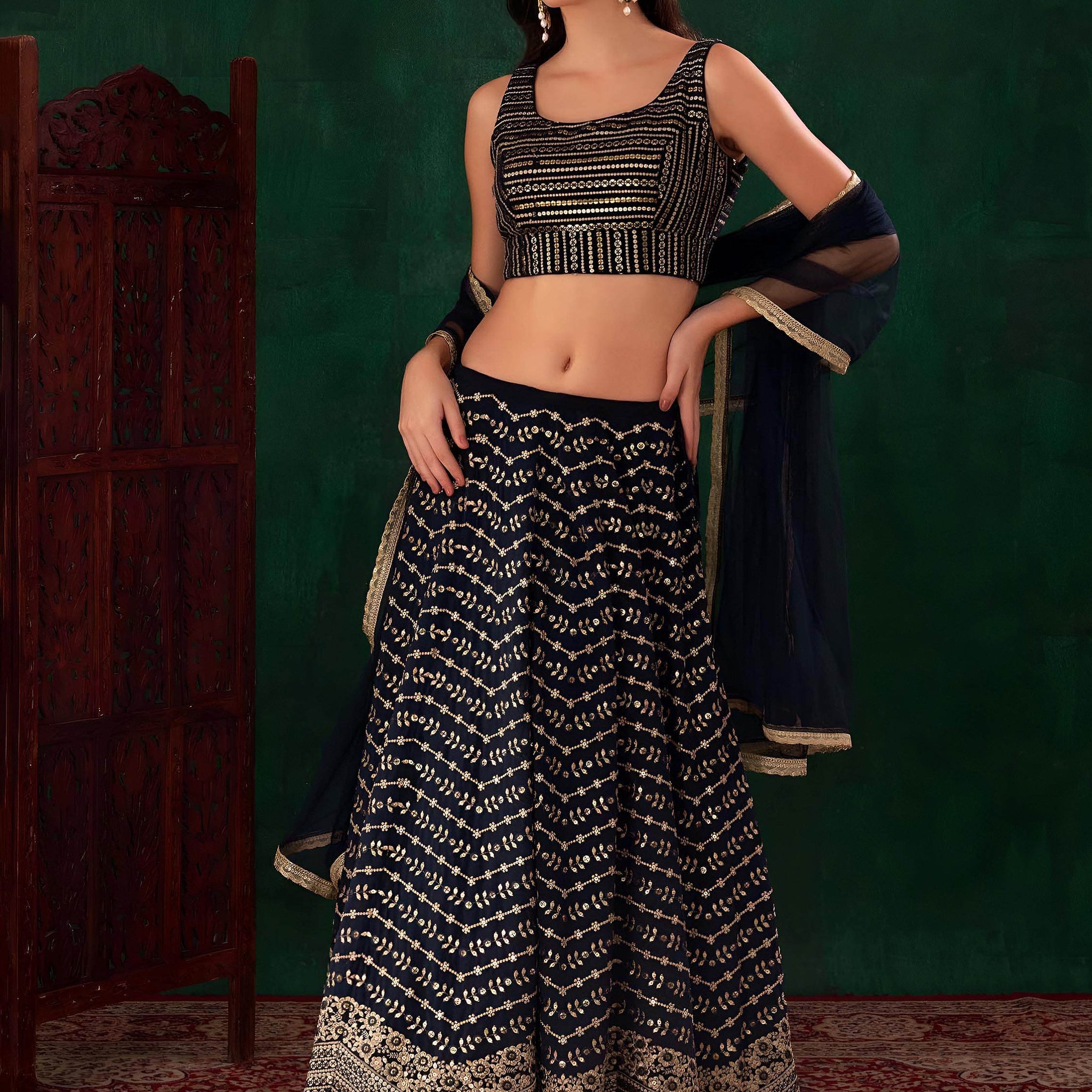 Lovely Blue Sequins Georgette Party Wear Lehenga Choli With Dupatta