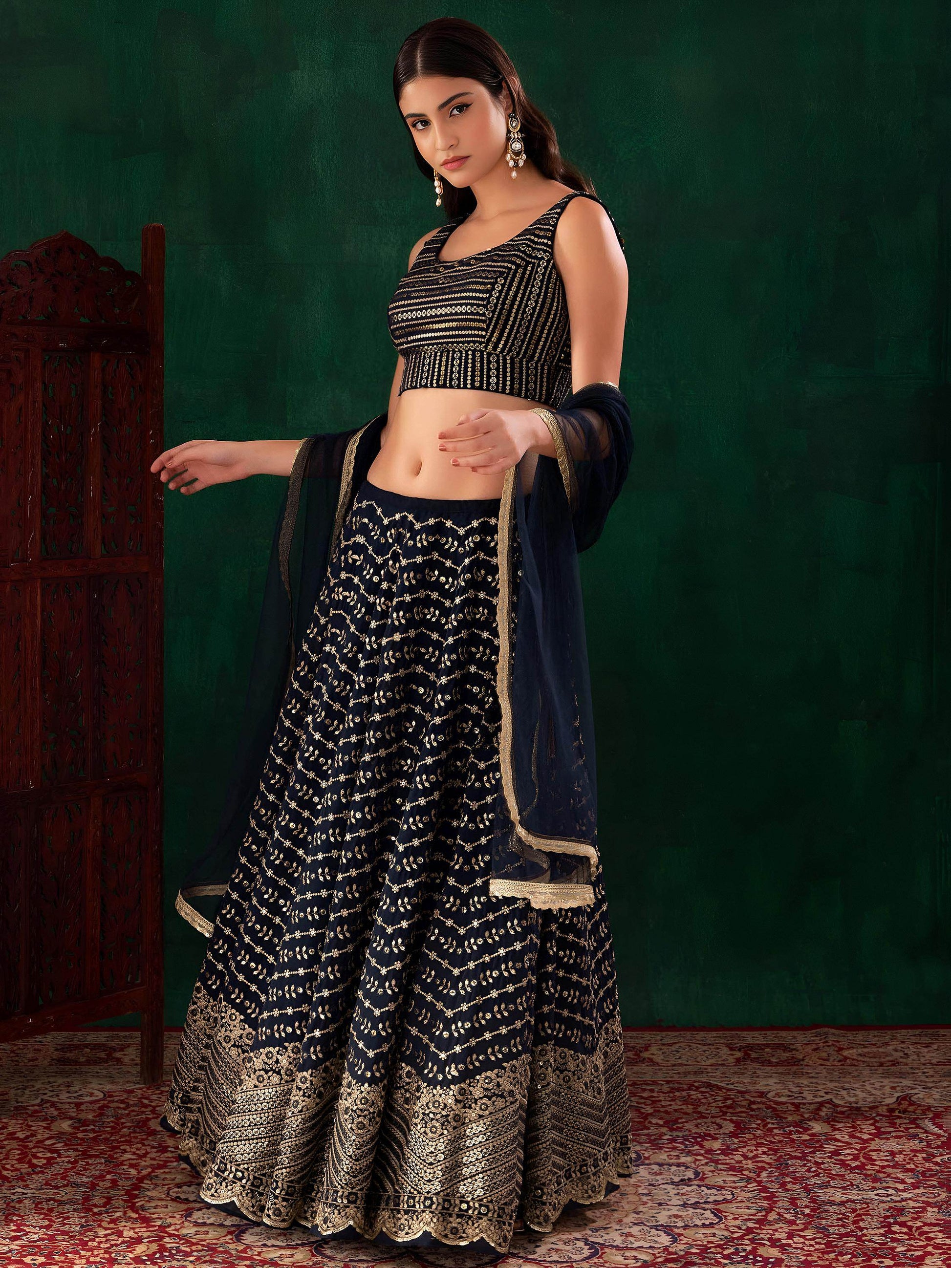 Lovely Blue Sequins Georgette Party Wear Lehenga Choli With Dupatta