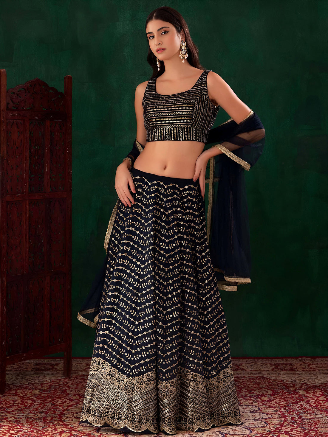 Lovely Blue Sequins Georgette Party Wear Lehenga Choli With Dupatta