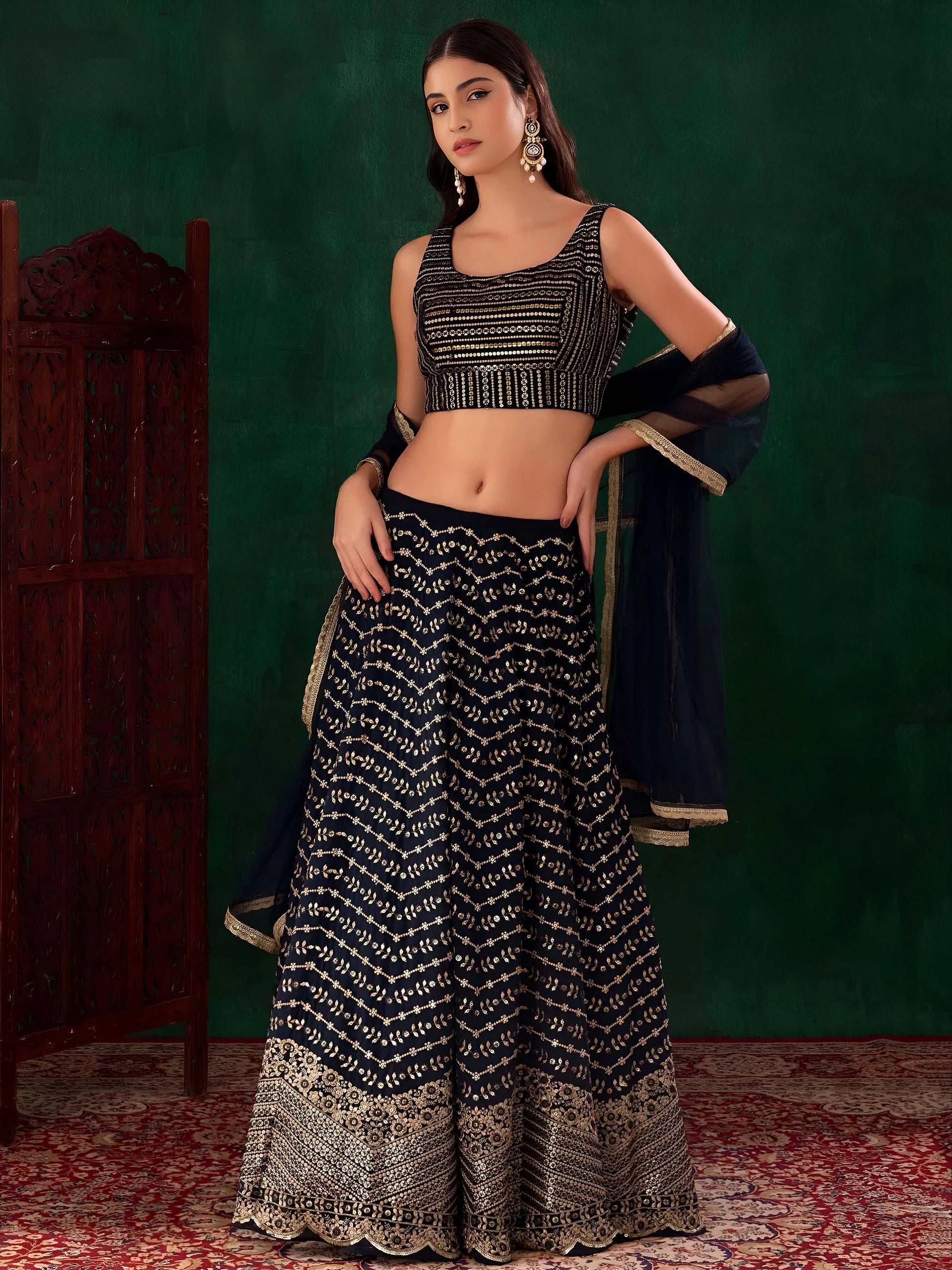 Lovely Blue Sequins Georgette Party Wear Lehenga Choli With Dupatta