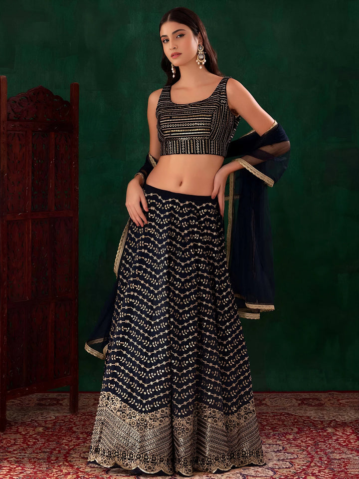 Lovely Blue Sequins Georgette Party Wear Lehenga Choli With Dupatta