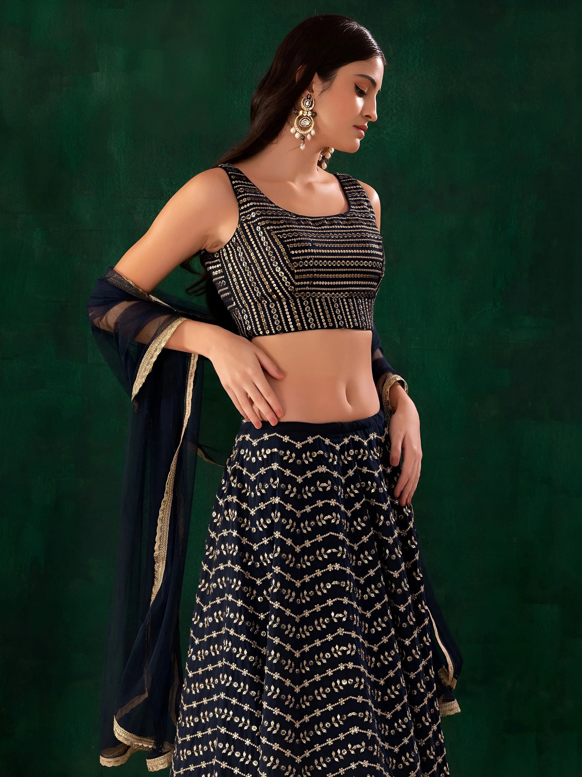 Lovely Blue Sequins Georgette Party Wear Lehenga Choli With Dupatta