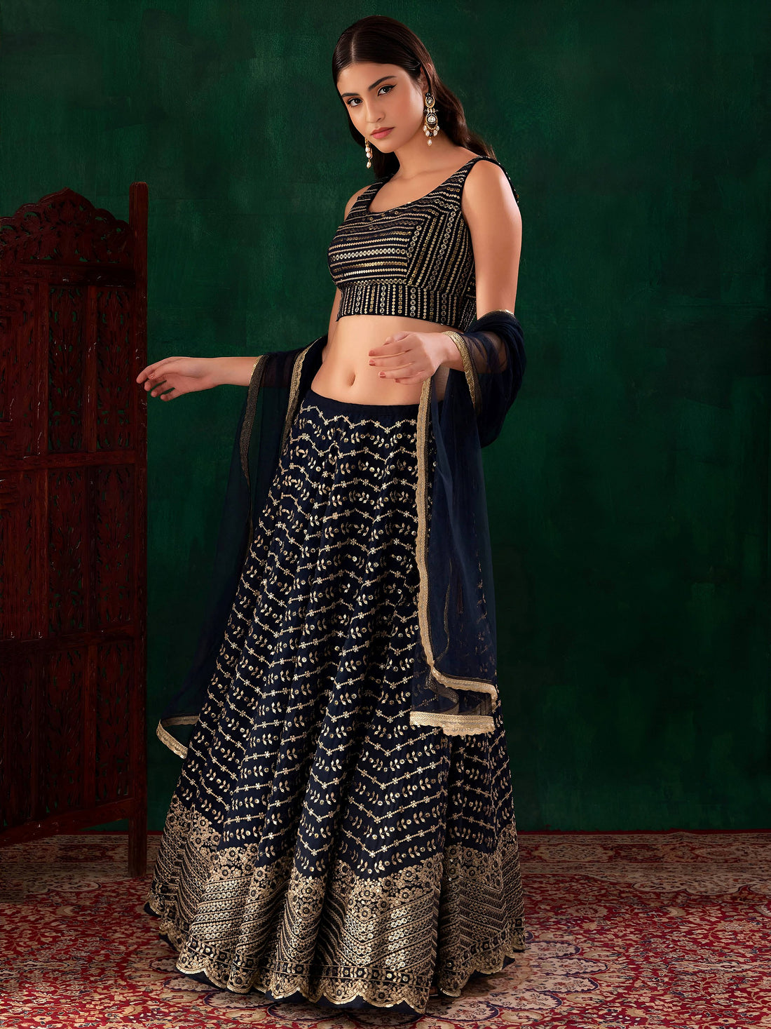 Lovely Blue Sequins Georgette Party Wear Lehenga Choli With Dupatta