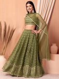 Ravishing Green Zari Embroidery Georgette Mehendi Wear Lehenga Choli