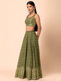 Ravishing Green Zari Embroidery Georgette Mehendi Wear Lehenga Choli