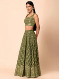 Ravishing Green Zari Embroidery Georgette Mehendi Wear Lehenga Choli