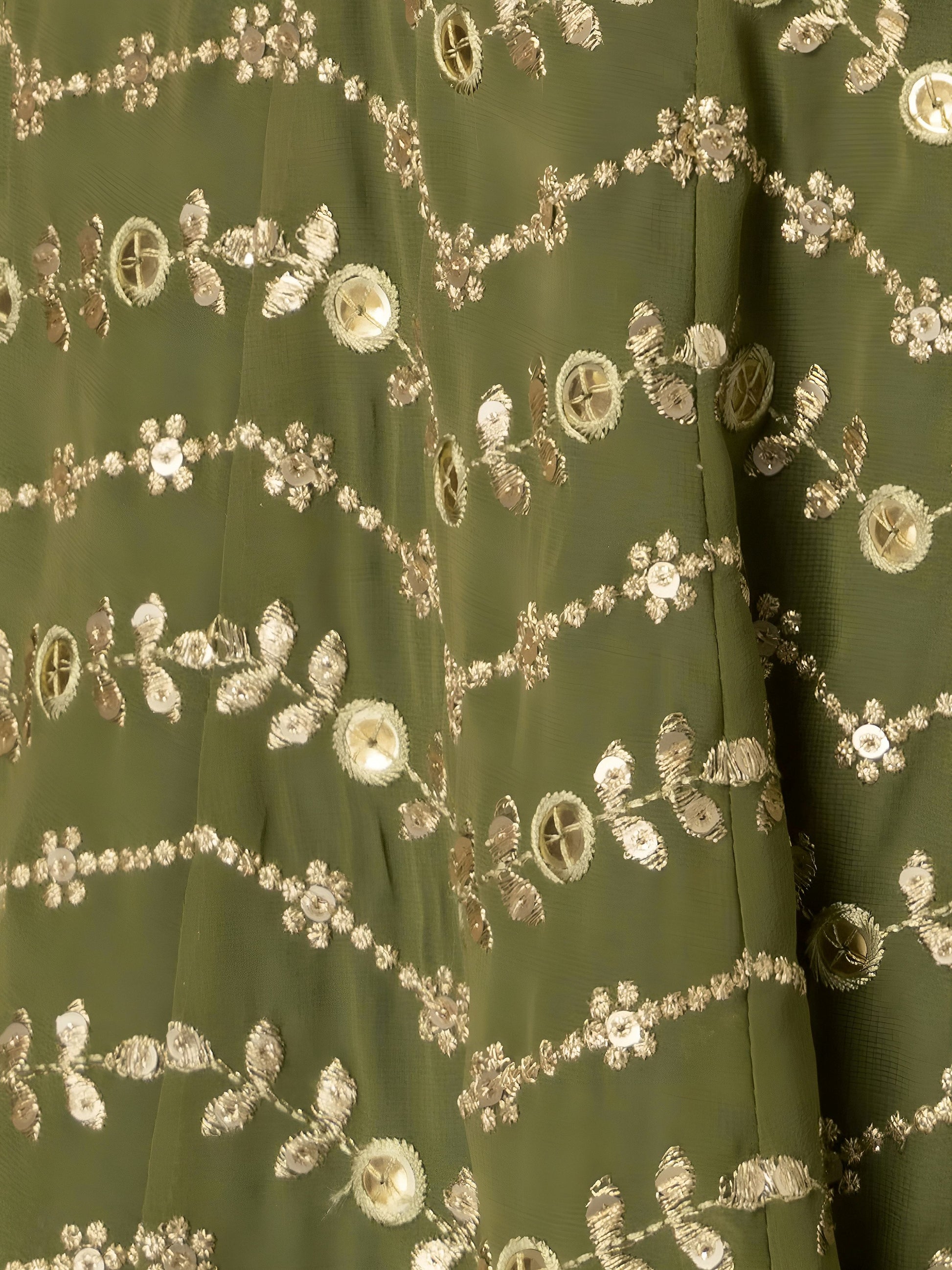 Ravishing Green Zari Embroidery Georgette Mehendi Wear Lehenga Choli