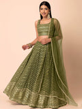 Ravishing Green Zari Embroidery Georgette Mehendi Wear Lehenga Choli
