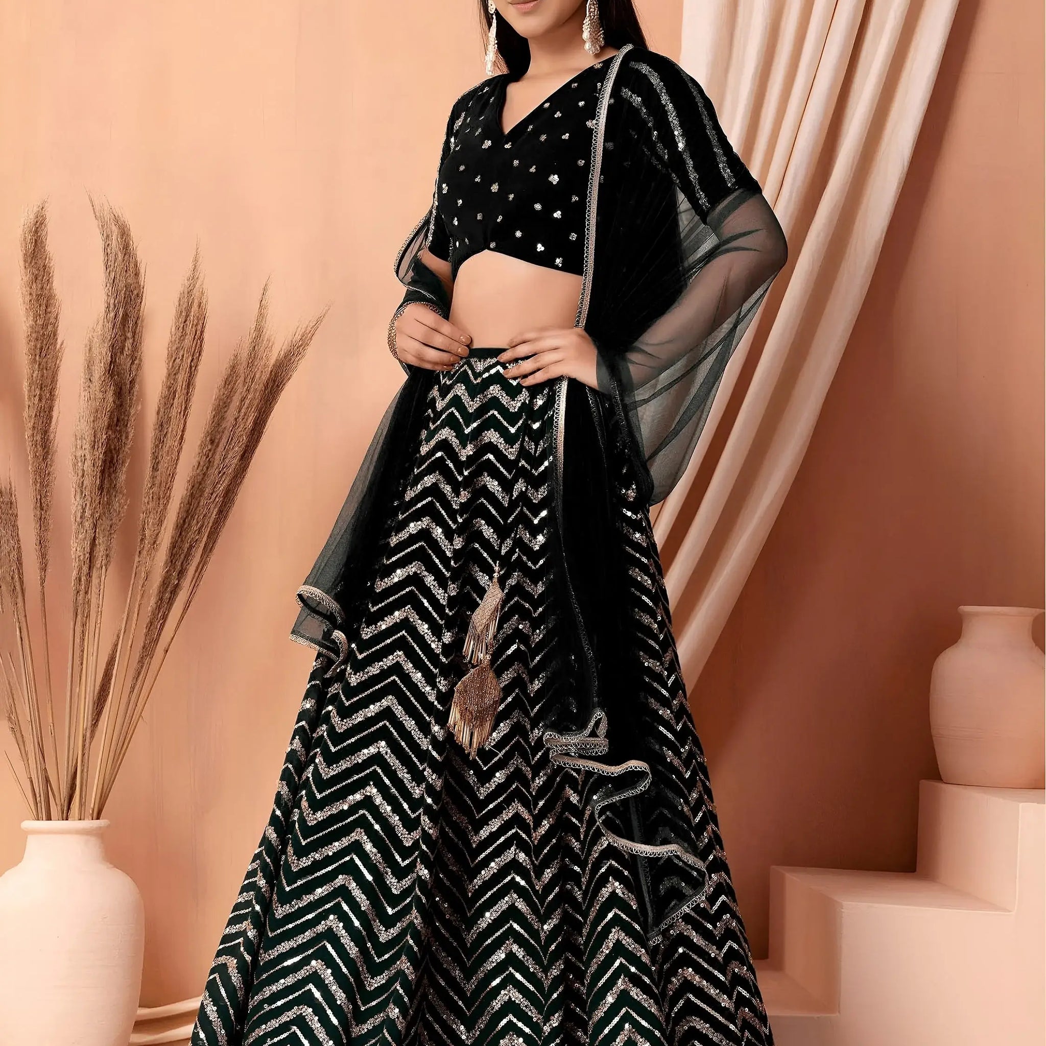 Adorable Black Zari Embroidered Georgette Event Wear Lehenga Choli