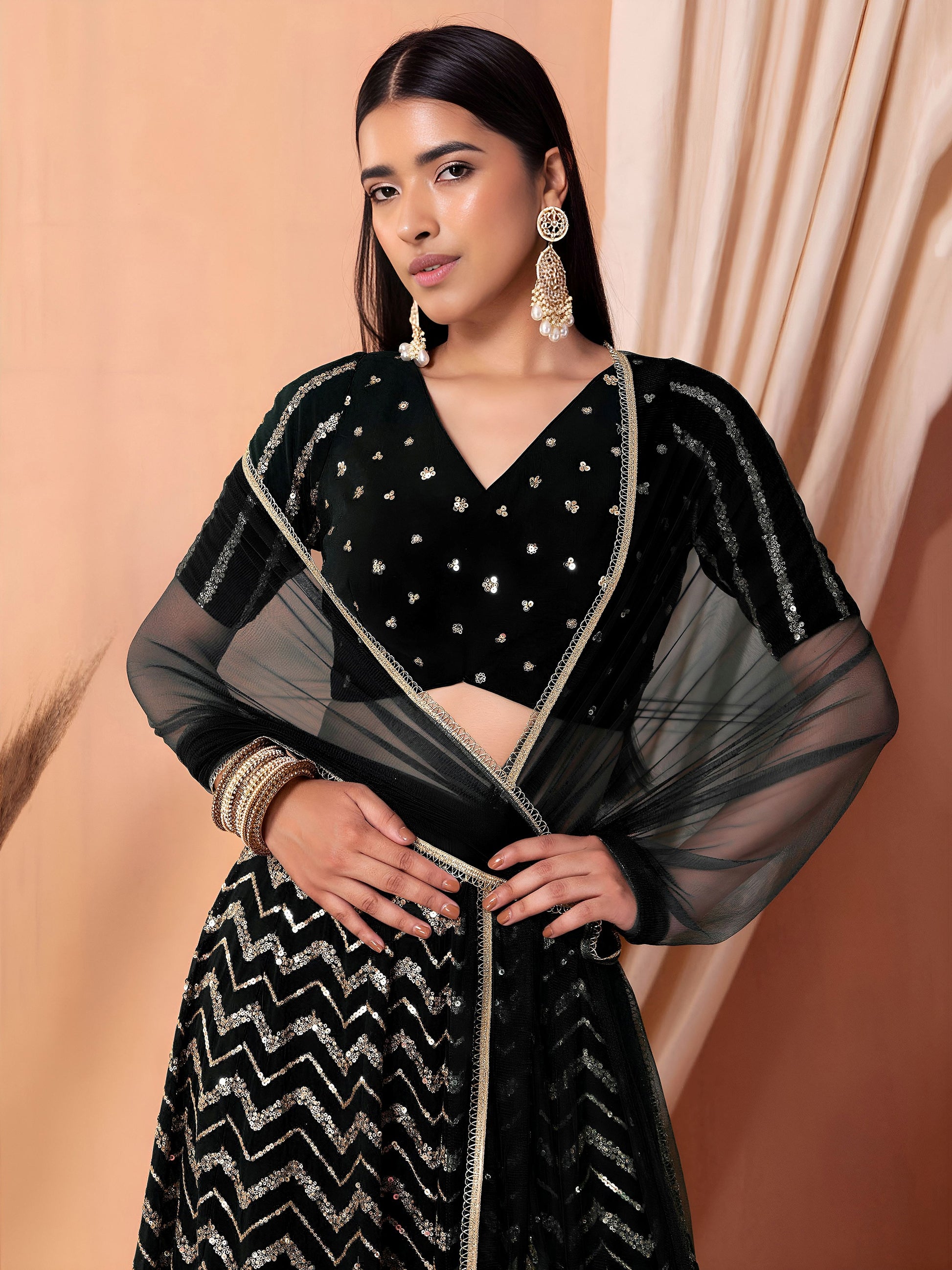 Adorable Black Zari Embroidered Georgette Event Wear Lehenga Choli