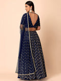 Desirable Navy Blue Embroidered Georgette Lehenga Choli With Dupatta