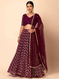 Delightful Maroon Zari Embroidered Georgette Wedding Lehenga Choli