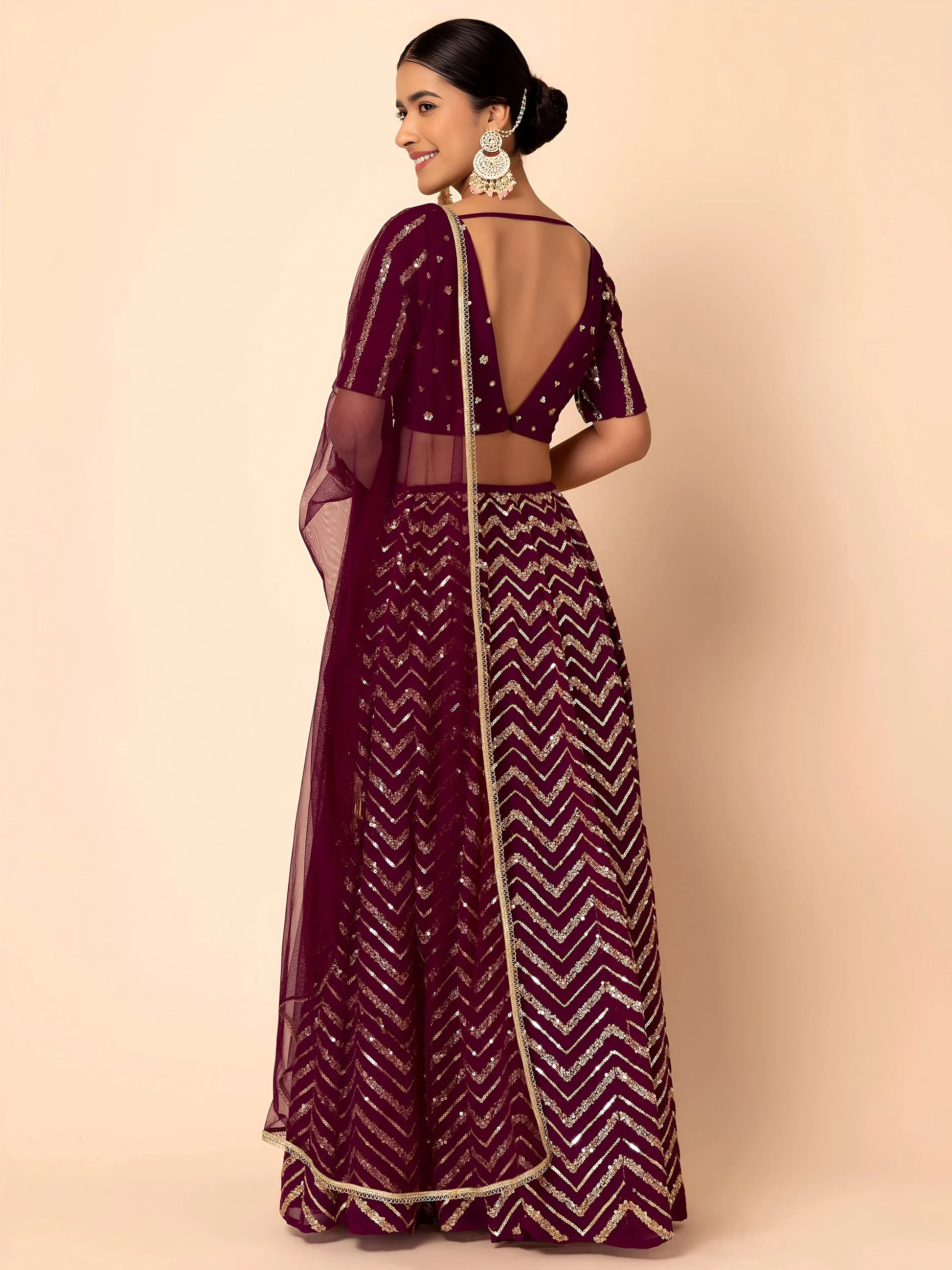 Delightful Maroon Zari Embroidered Georgette Wedding Lehenga Choli