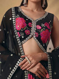 Refreshing Black Floral Printed Chinon Party Wear Lehenga With Blouse