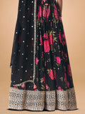 Refreshing Black Floral Printed Chinon Party Wear Lehenga With Blouse