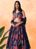 Magnetic Purple Floral Printed Chinon Wedding Wear Lehenga Choli