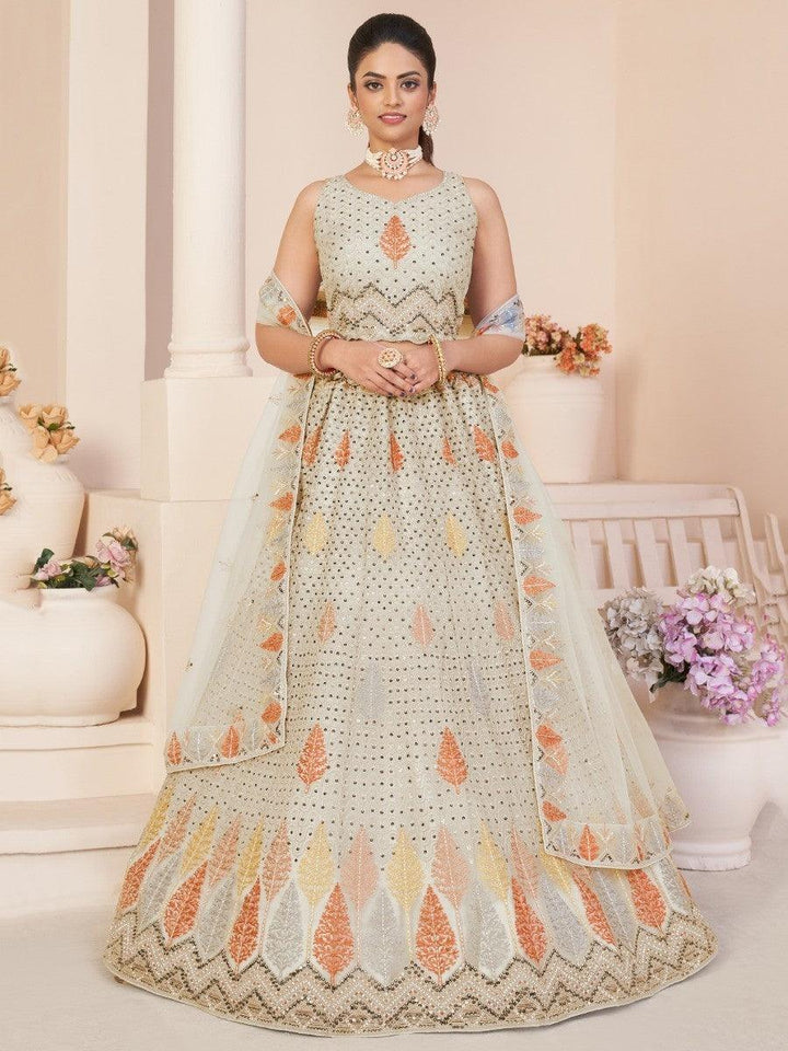 Beautiful Off-White Sequence work Net Wedding Wear Lehenga Choli