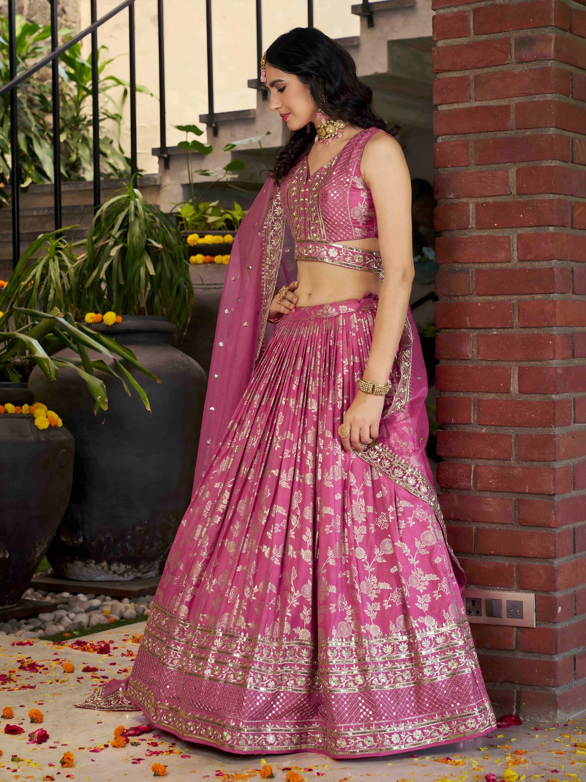 Glamorous Pink Party Wear Silk Zari Lehenga Choli With Dupatta