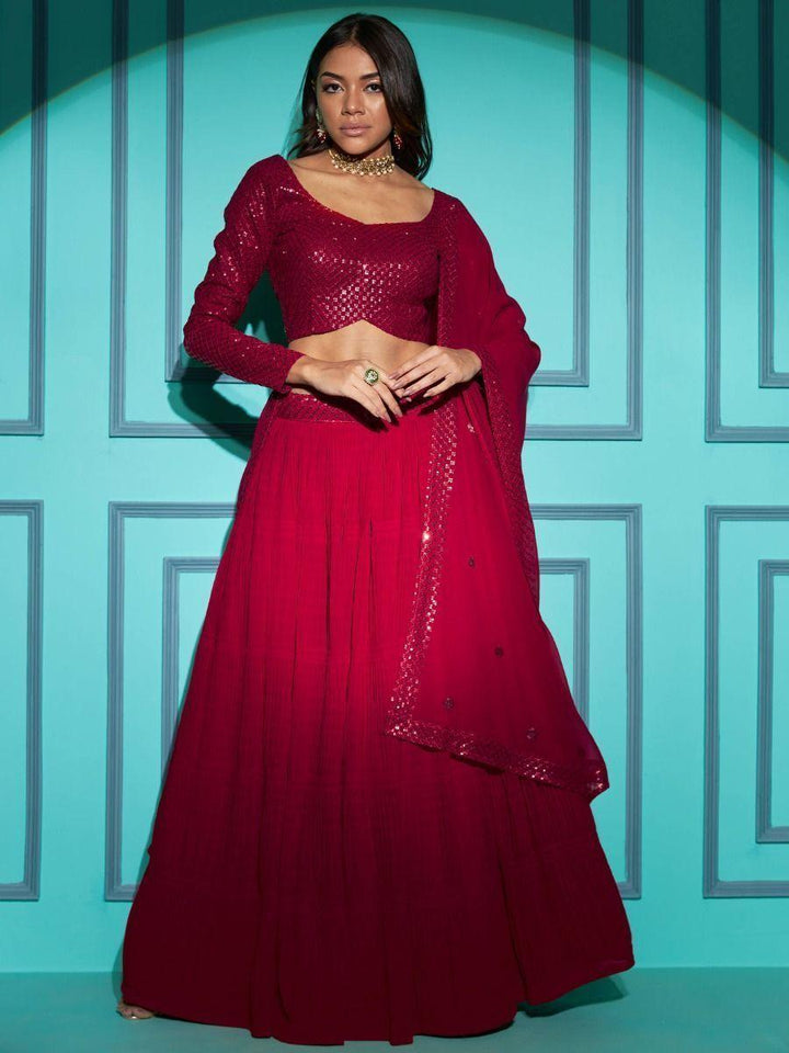 Charming Red Sequins Georgette Reception Wear Lehenga Choli