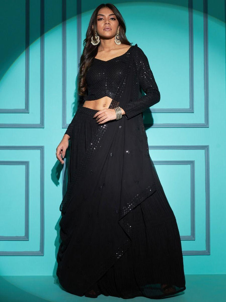Superb Black Sequins Georgette Party Wear Lehenga Choli