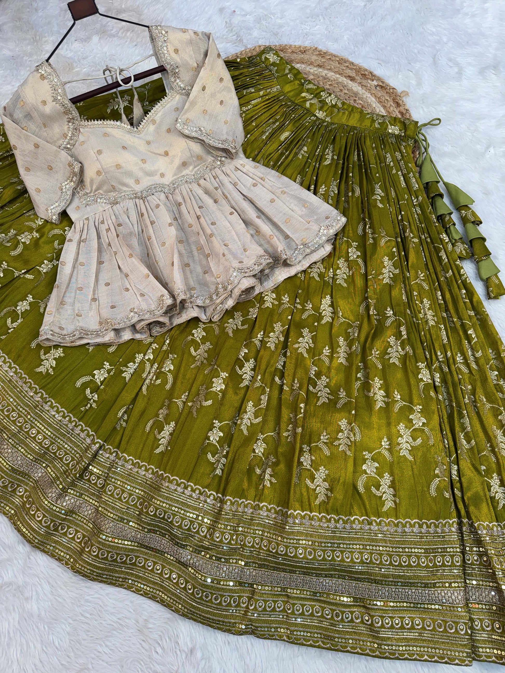 Charming Parrot Green Embroidery Silk Festival Wear Lehenga Choli