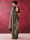 Awesome Black Printed Cotton Casual Wear Saree With Blouse