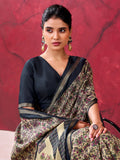 Awesome Black Printed Cotton Casual Wear Saree With Blouse