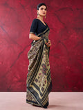 Awesome Black Printed Cotton Casual Wear Saree With Blouse