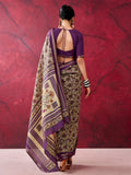 Beautiful Purple Floral Printed Cotton Office Wear Saree With Blouse