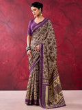 Beautiful Purple Floral Printed Cotton Office Wear Saree With Blouse