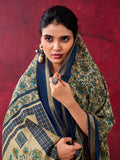Attractive Navy-Blue Printed Cotton Festival Wear Saree With Blouse
