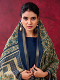 Attractive Navy-Blue Printed Cotton Festival Wear Saree With Blouse