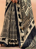 Beautiful Black Chiffon Printed Casual Wear Saree With Blouse