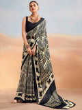 Beautiful Black Chiffon Printed Casual Wear Saree With Blouse