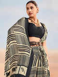 Beautiful Black Chiffon Printed Casual Wear Saree With Blouse