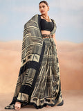 Beautiful Black Chiffon Printed Casual Wear Saree With Blouse