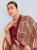 Impressive Maroon Printed Chiffon Casual Wear Saree With Blouse