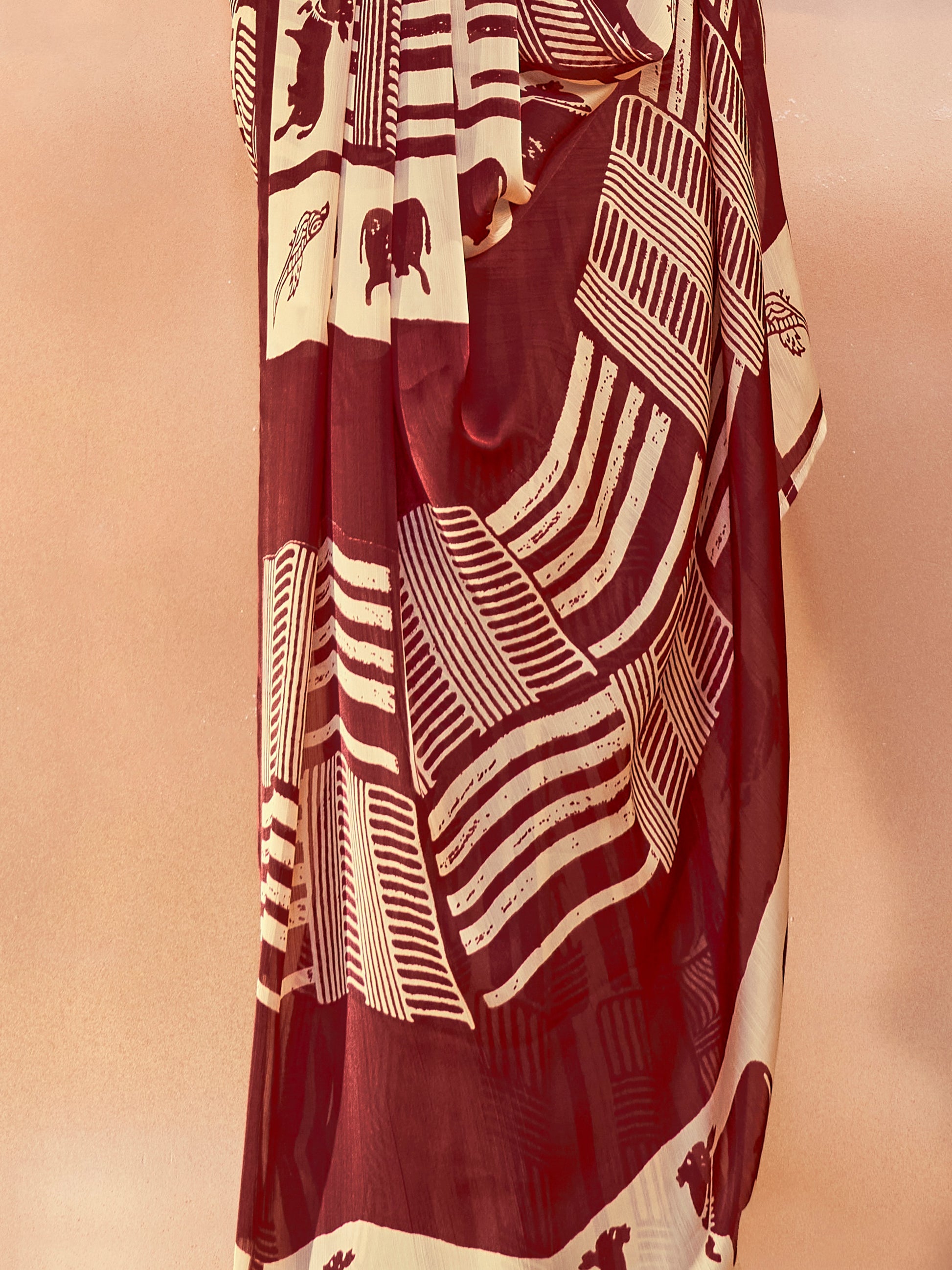Impressive Maroon Printed Chiffon Casual Wear Saree With Blouse