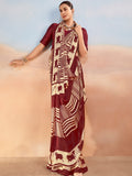 Impressive Maroon Printed Chiffon Casual Wear Saree With Blouse
