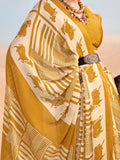 Fashionable Mustard Printed Chiffon Office Wear Saree With Blouse