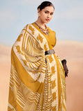 Fashionable Mustard Printed Chiffon Office Wear Saree With Blouse