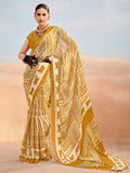 Fashionable Mustard Printed Chiffon Office Wear Saree With Blouse