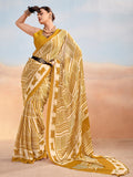 Fashionable Mustard Printed Chiffon Office Wear Saree With Blouse