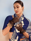 Incredible Navy Blue Printed Chiffon Casual Wear Saree With Blouse
